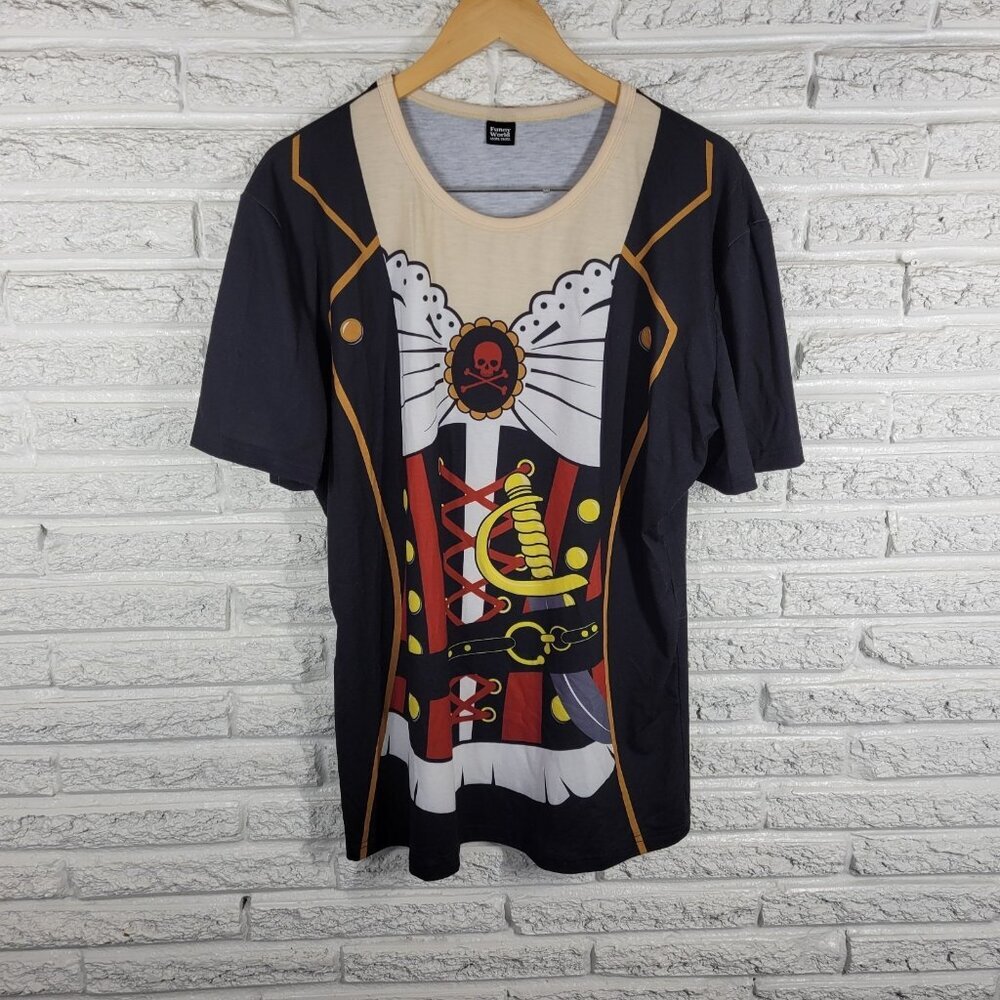 Funny World Women's 3XL Plus Black Pirate Costume T-Shirt Halloween Crew BLA153E